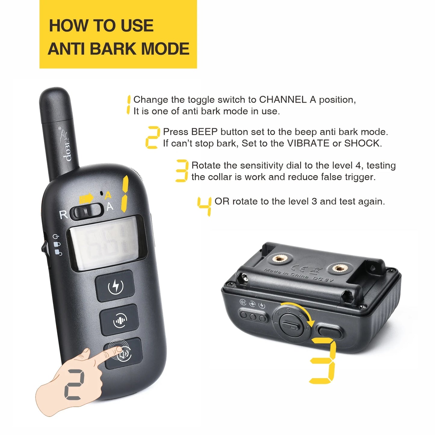 BH500R 2-in-1 Anti-Bark and Remote Dog Training Collar 1-2 Dogs 600m