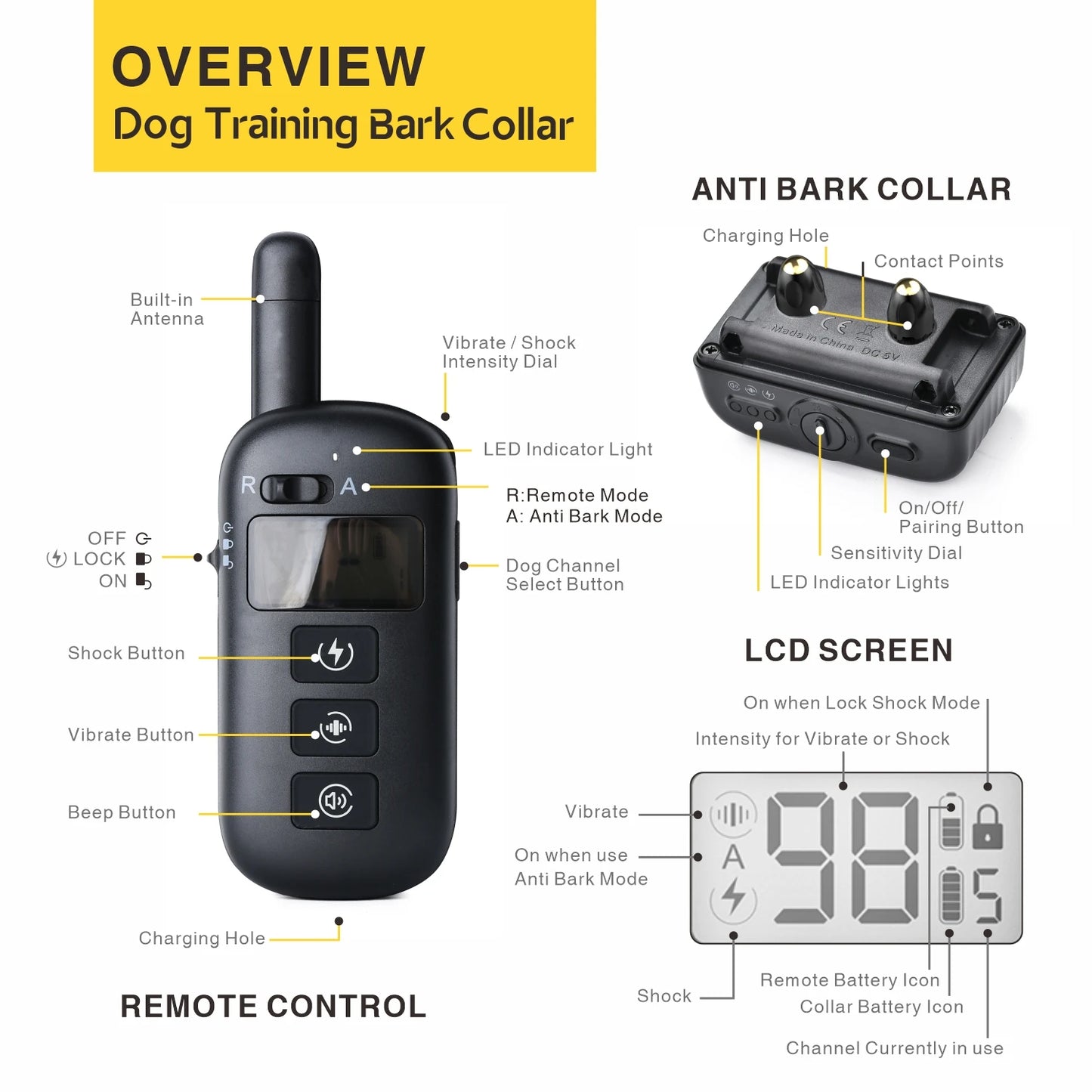 BH500R 2-in-1 Anti-Bark and Remote Dog Training Collar 1-2 Dogs 600m