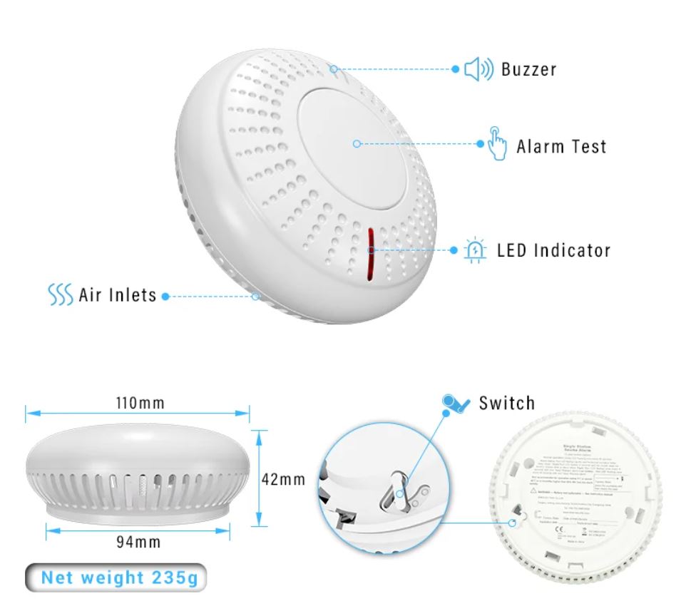 Wireless Interconnected Photoelectric Smoke Alarms with Free Remote Control